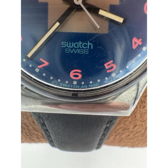 Swatch Watch Blue Tune GX119 Leather 34mm 1990 unisex New main image 8
